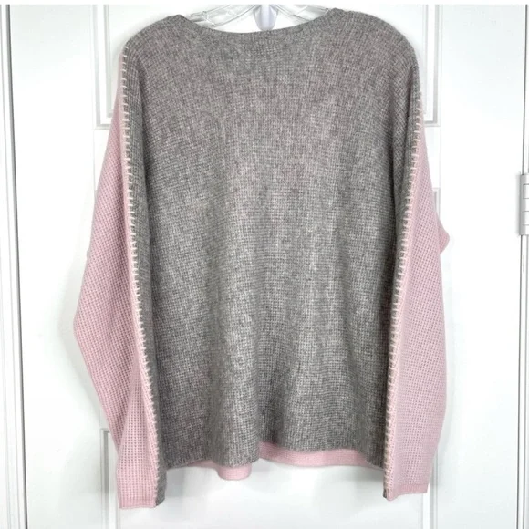 JOHNNY WAS CALME 100% Cashmere Color Block Waffle Sweater NEW Size M Pink Gray